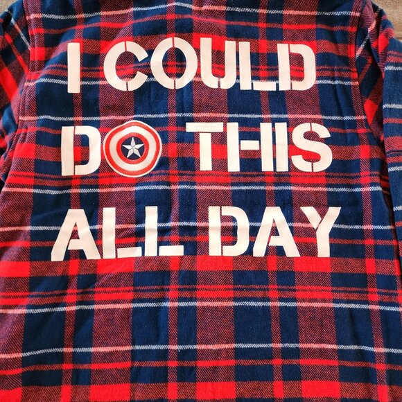 Disney Marvel Captain America Plaid Flannel Shirt Jacket Red & Blue Size S NWT - Picture 12 of 13
